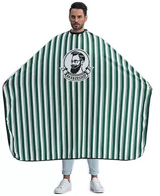 Maxi-Cape de Coupe GM - Polyester, Rayée Verte, Tête Barber-Shop