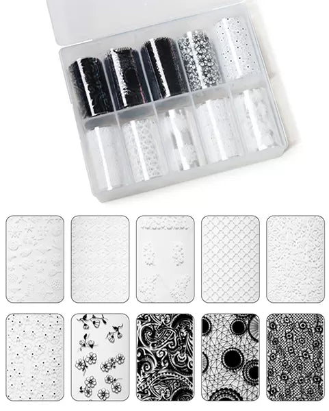 Decor ongle film PVC dentelle 10 rouleaux 40 cms
