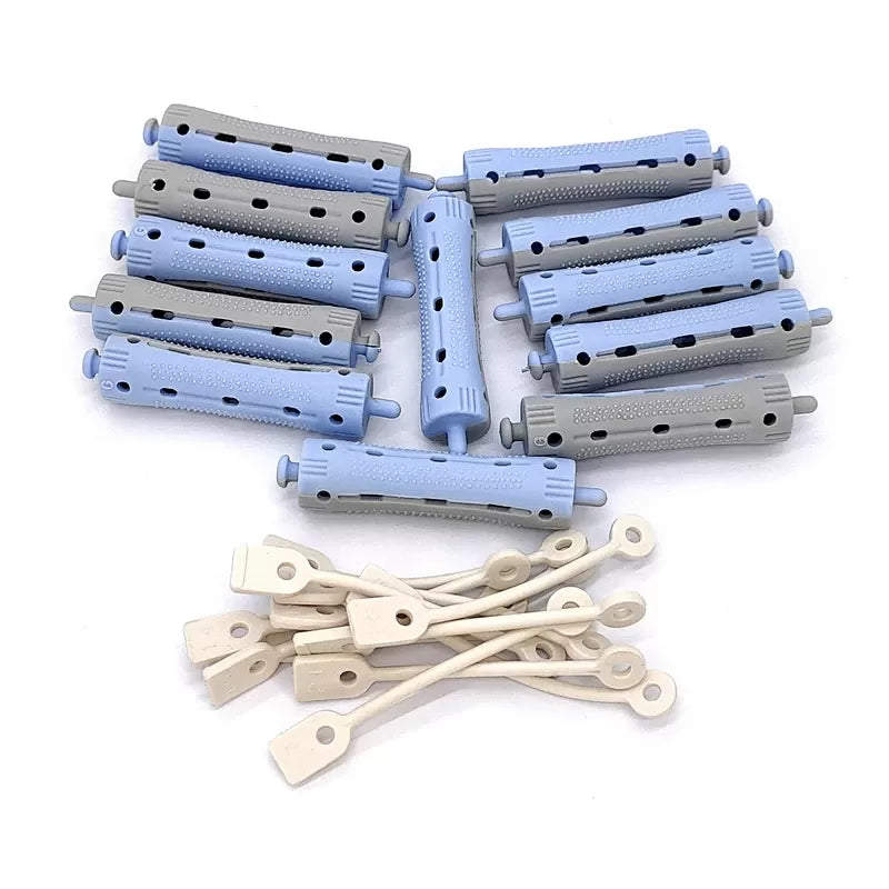 Blue/grey hair curlers (60x12mm) x12