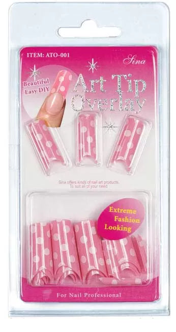 Overlay-Tip X24 Pink White Polka Dots False Nails IB
