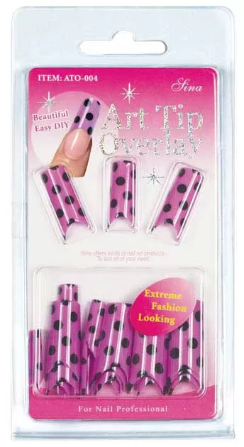 Overlay-Tip X24 Pink Black Polka Dot False Nails - IB