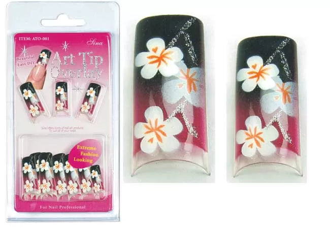 Overlay-Tip X20 Black White Flower False Nails - IB