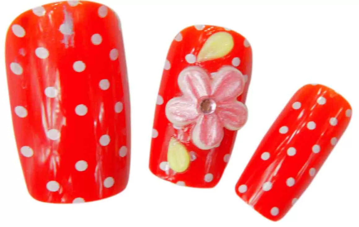 False Nails x24 3D Red+Flowers - IB