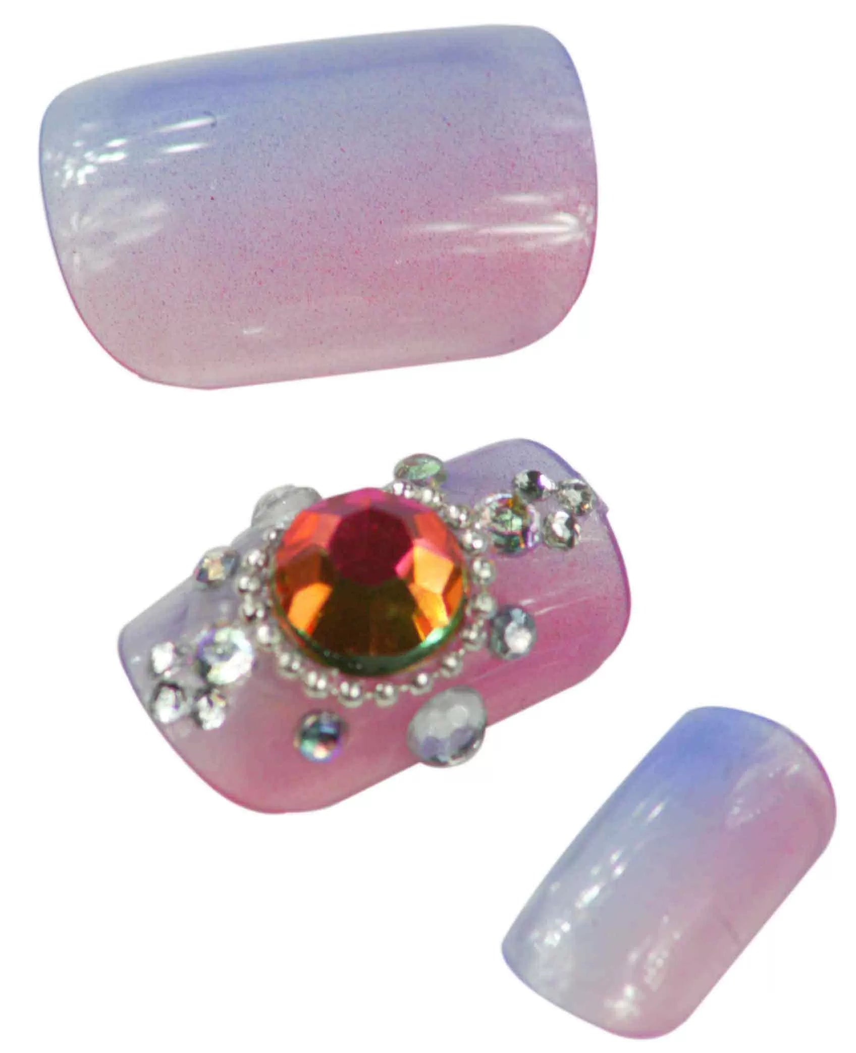 Fake Nails x24 3D Red+Ruby+Rhinestones - IB